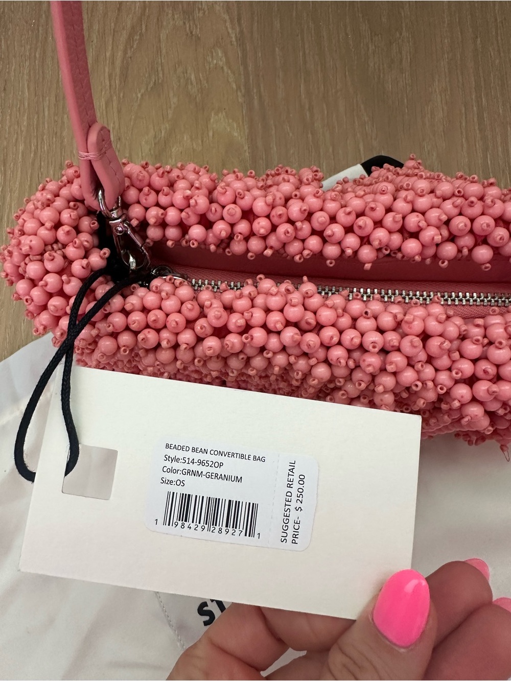 Staud Beaded Bean Bag In Geranium Pink Small Shoulder Bag Clutch Bead Purse - Picture 3 of 8